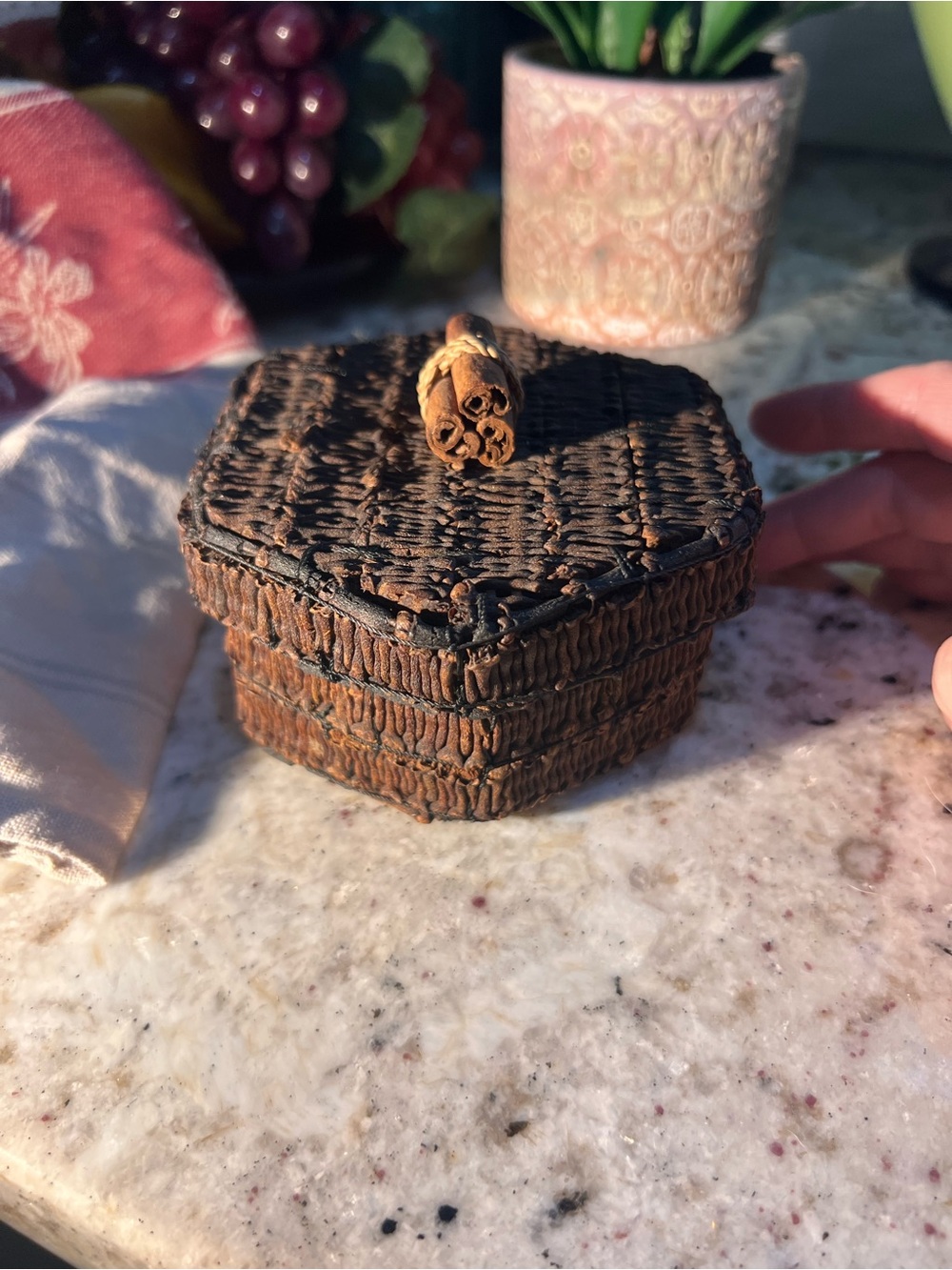 Handwoven Brown Hexagonal Box made of cloves! good used condition